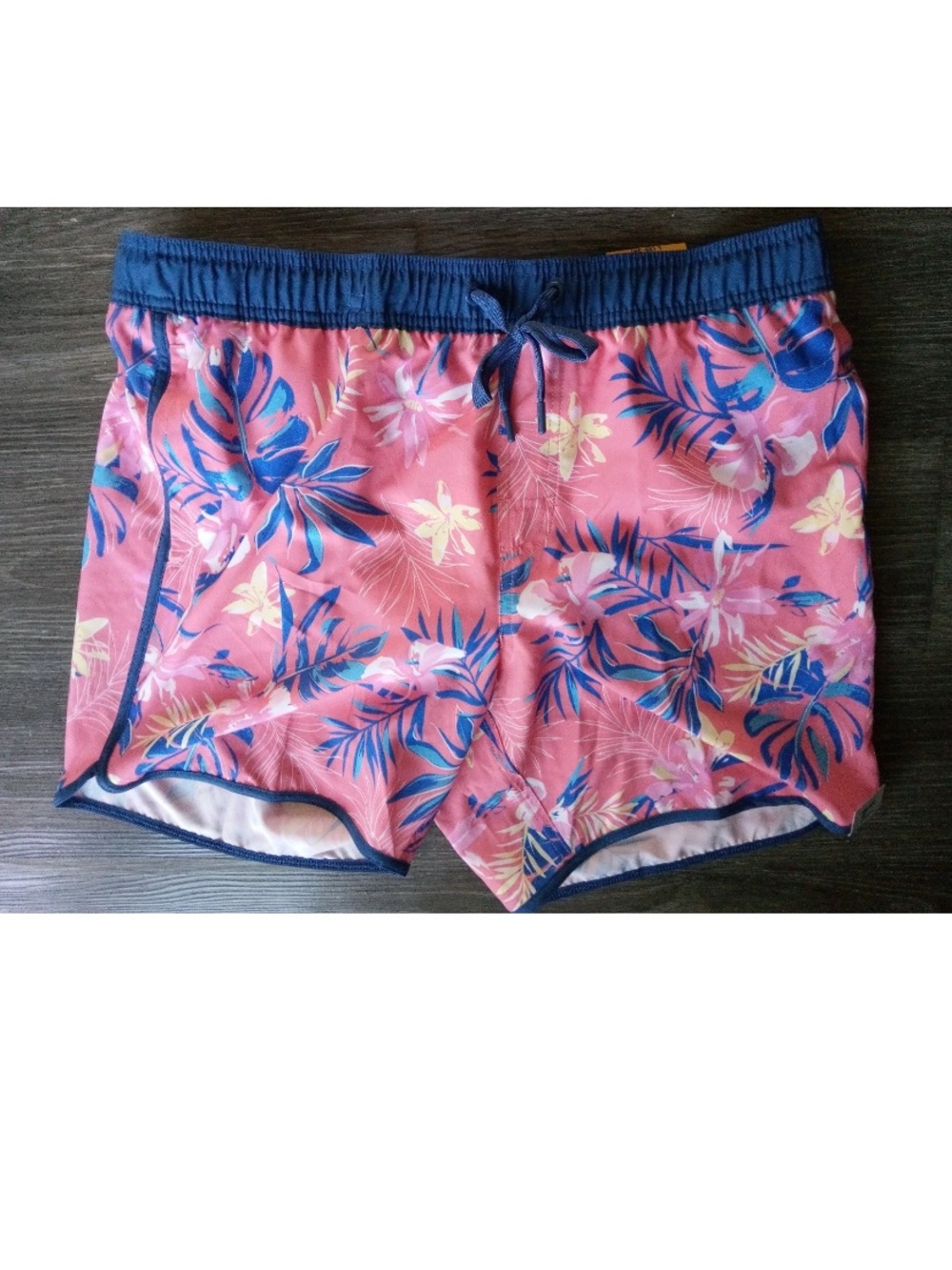 George Above The Knee Floral Tropical Swim Shorts — Coral with Navy Trim